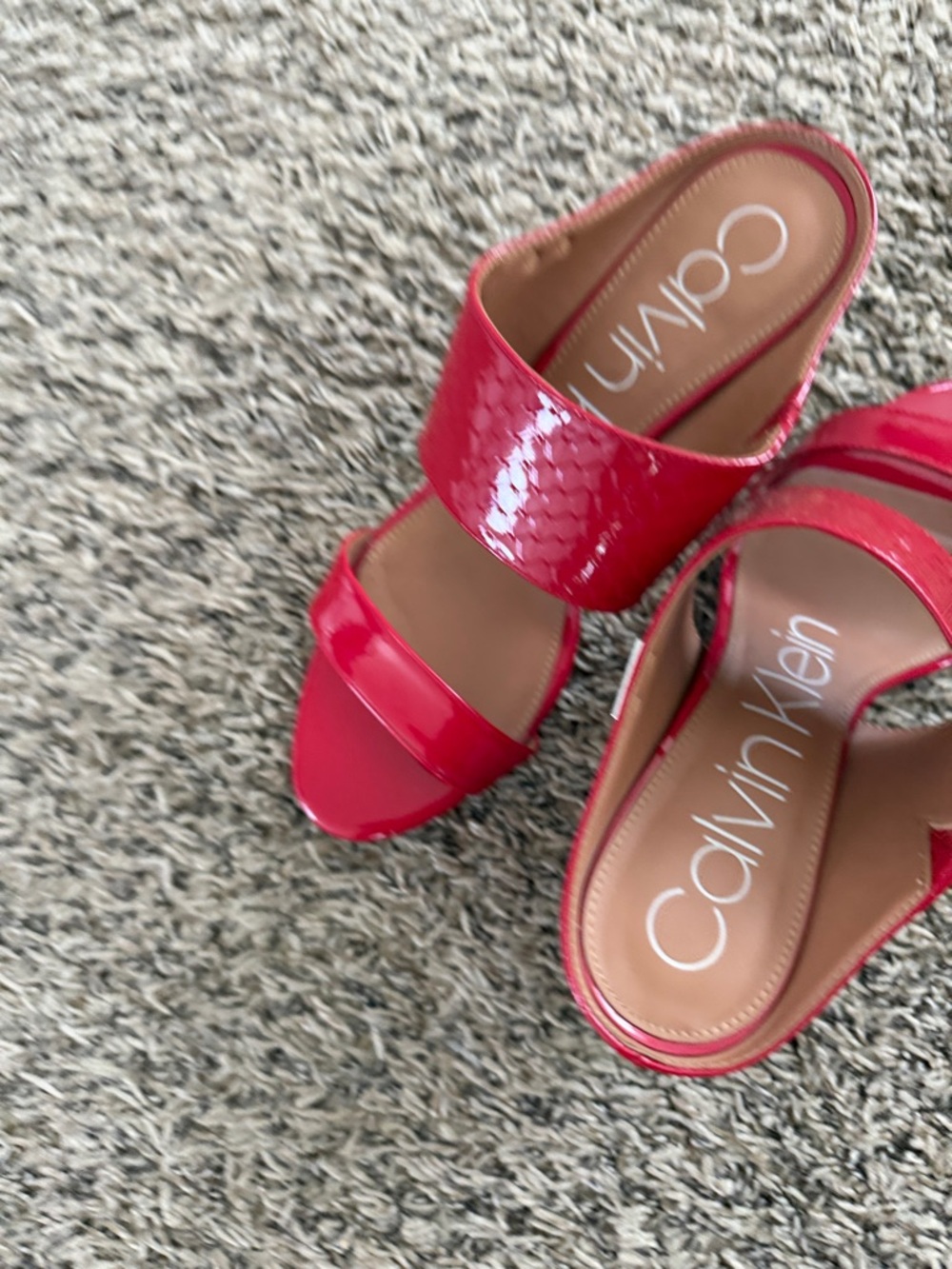 Calvin Klein Red Patent Double-Strap Slide Mules - Picture 3 of 4